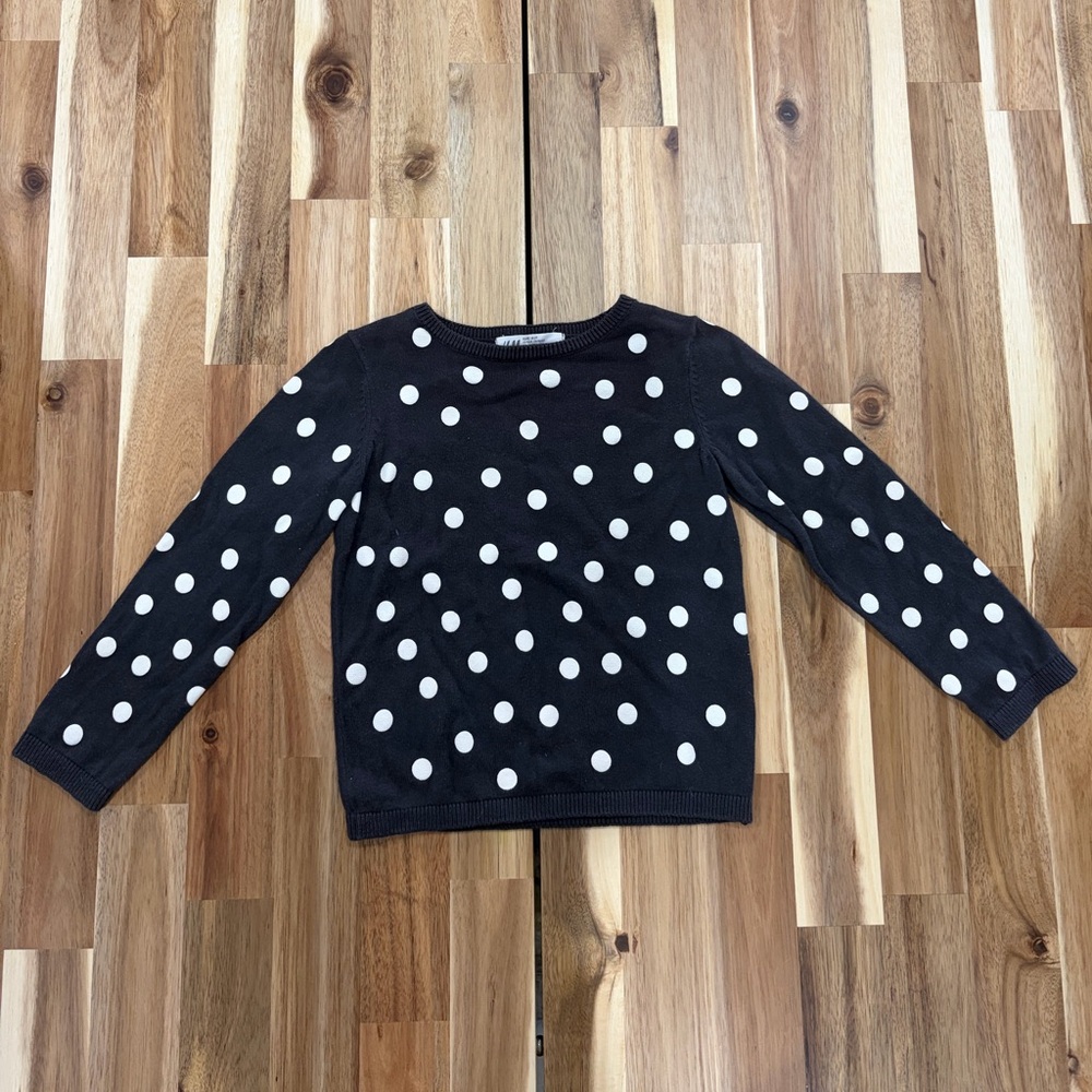 H&M 2T Black Sweater with White Polka Dots